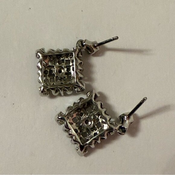 EARRINGS STERLING SILVER 925 MARCASITE SQUARE DIAMOND HINGED DROP DANGLE POST - Picture 5 of 6